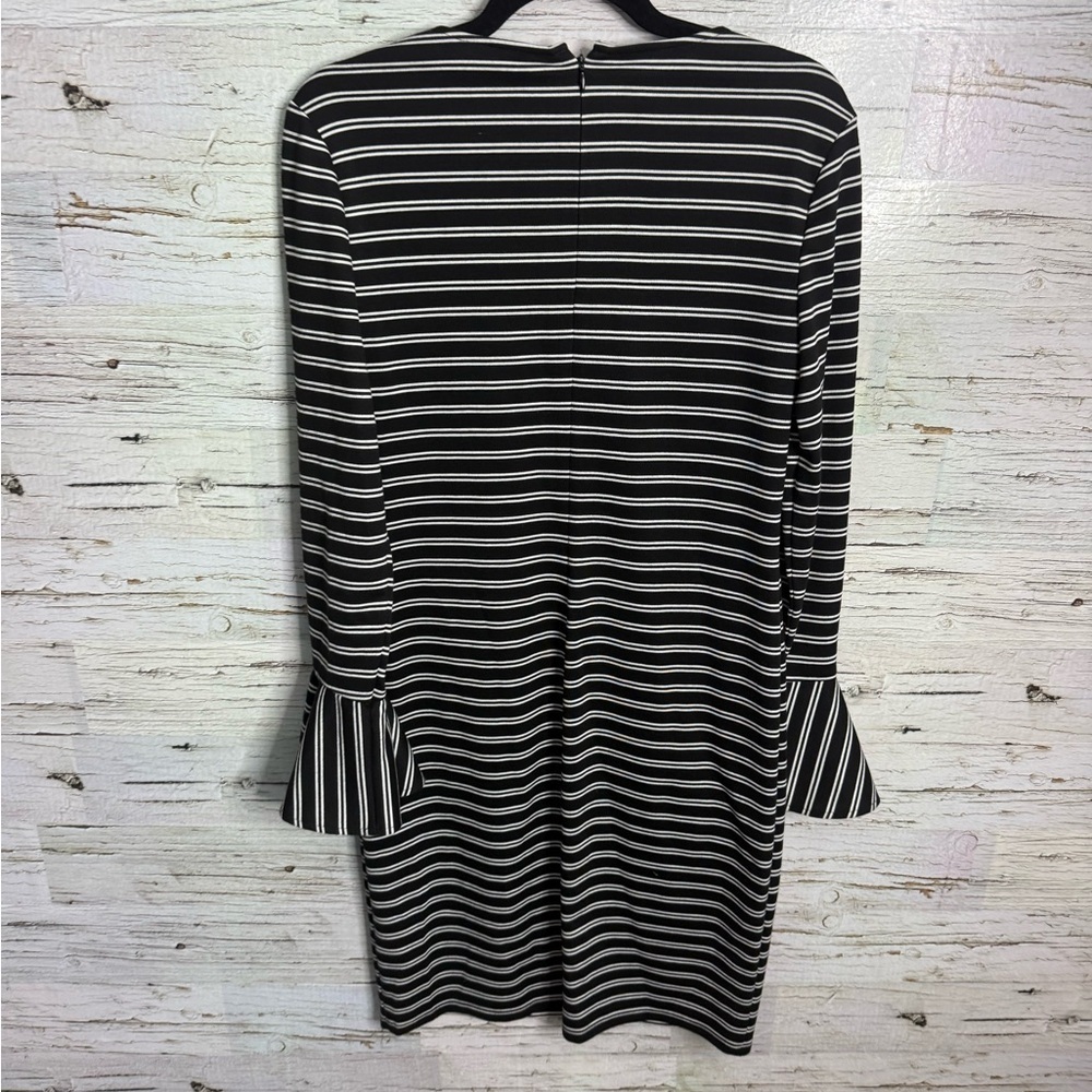 Chaps Black and White Striped Midi Dress size 6 bell sleeves - Picture 6 of 7